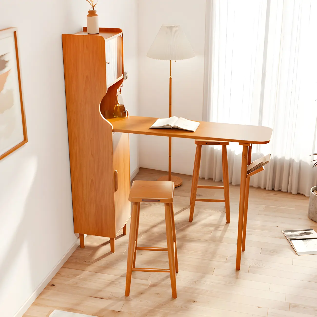 Scandinavian Natural Cherry Wood Storage Bar Tables Image - 4 | homeyfad