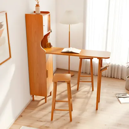 Scandinavian Natural Cherry Wood Storage Bar Tables Image - 4