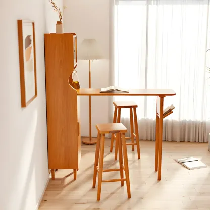 Scandinavian Natural Cherry Wood Storage Bar Tables Image - 5
