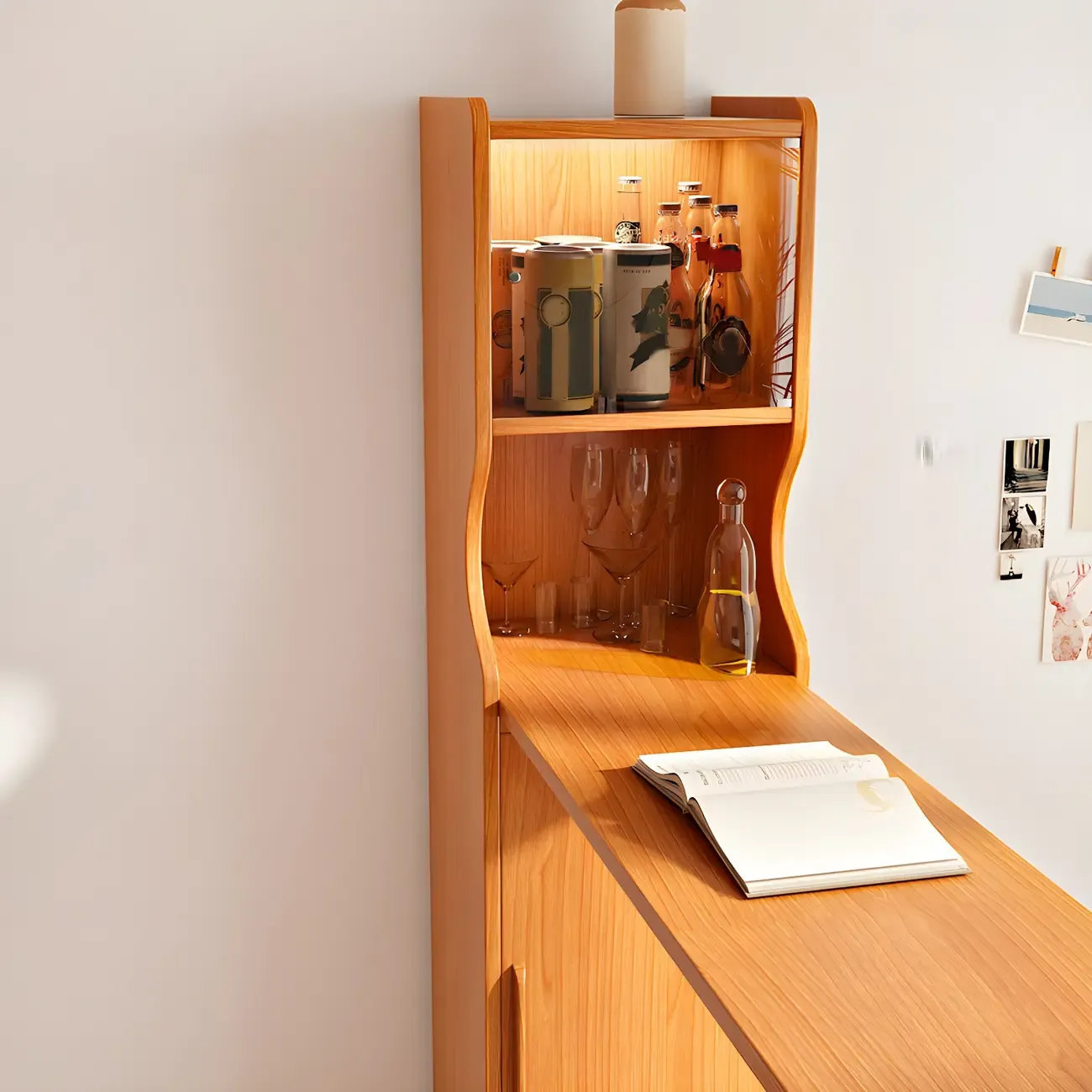 Scandinavian Natural Cherry Wood Storage Bar Tables Image - 7