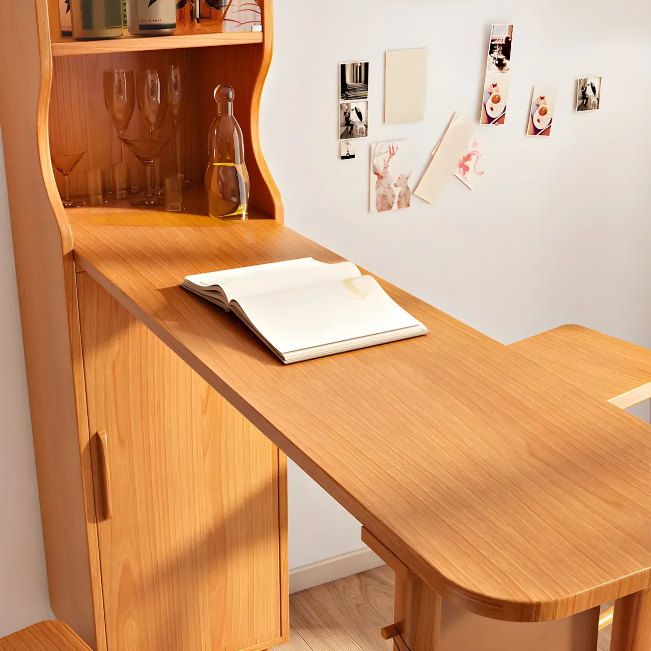 Scandinavian Natural Cherry Wood Storage Bar Tables Image - 8