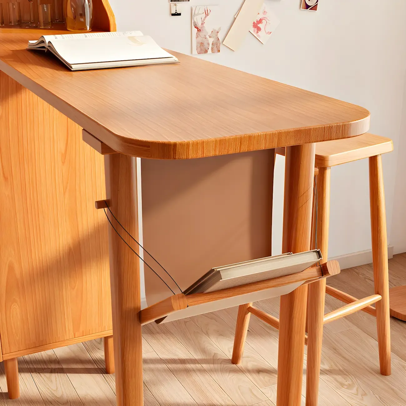 Scandinavian Natural Cherry Wood Storage Bar Tables Image - 9