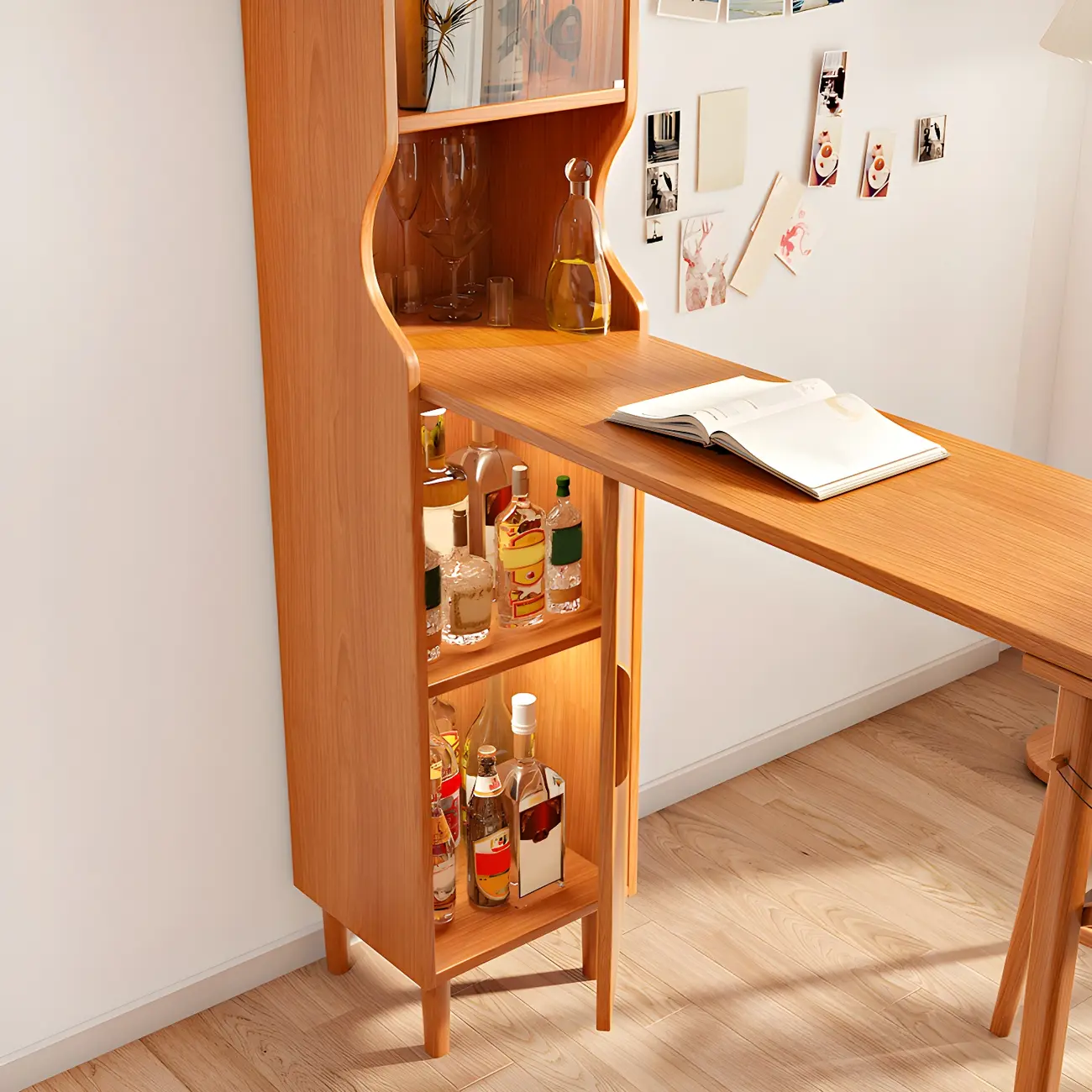 Scandinavian Natural Cherry Wood Storage Bar Tables Image - 10 | homeyfad