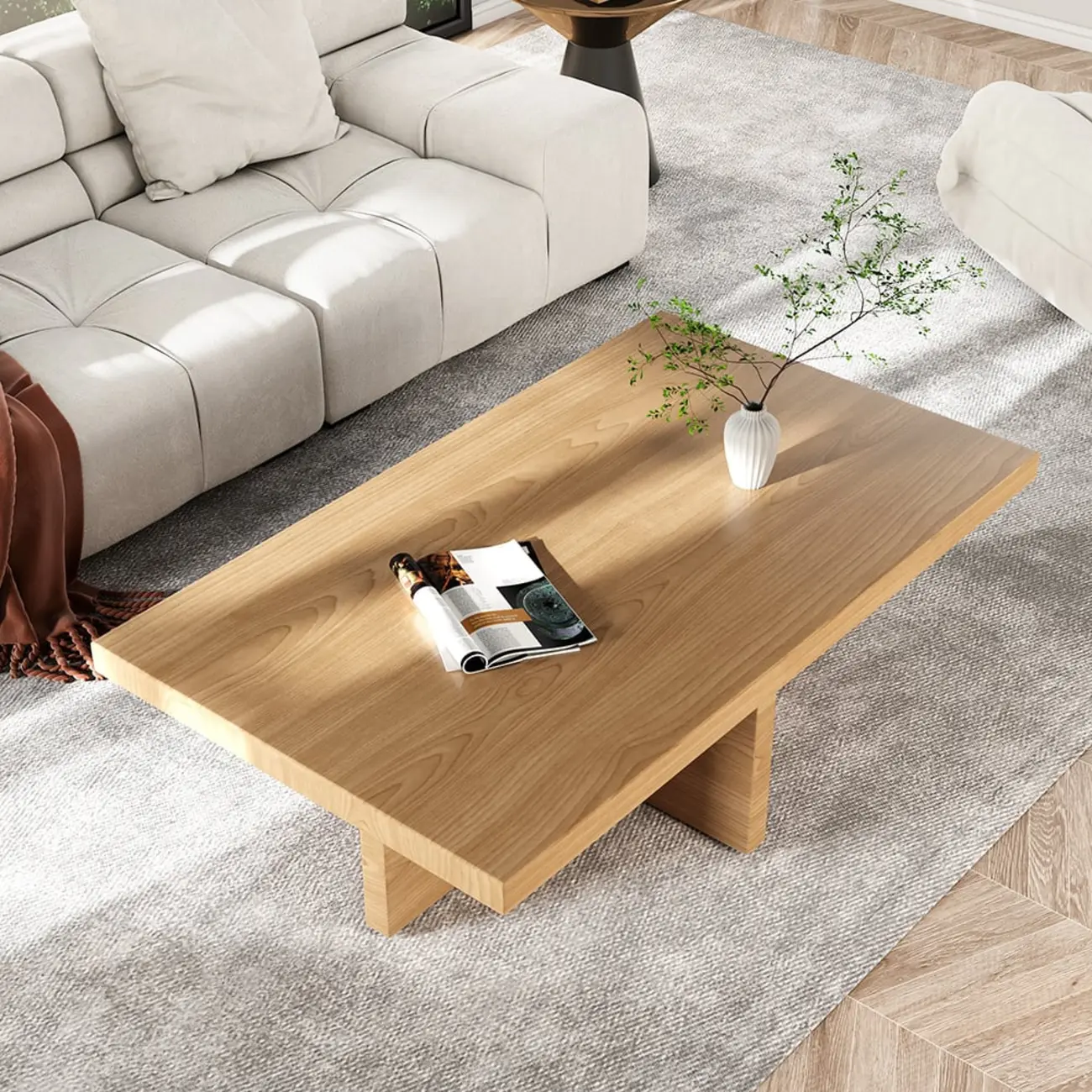 Modern Wood Coffee Table Rectangle-shaped in Natural Rustic Image - 2 | homeyfad