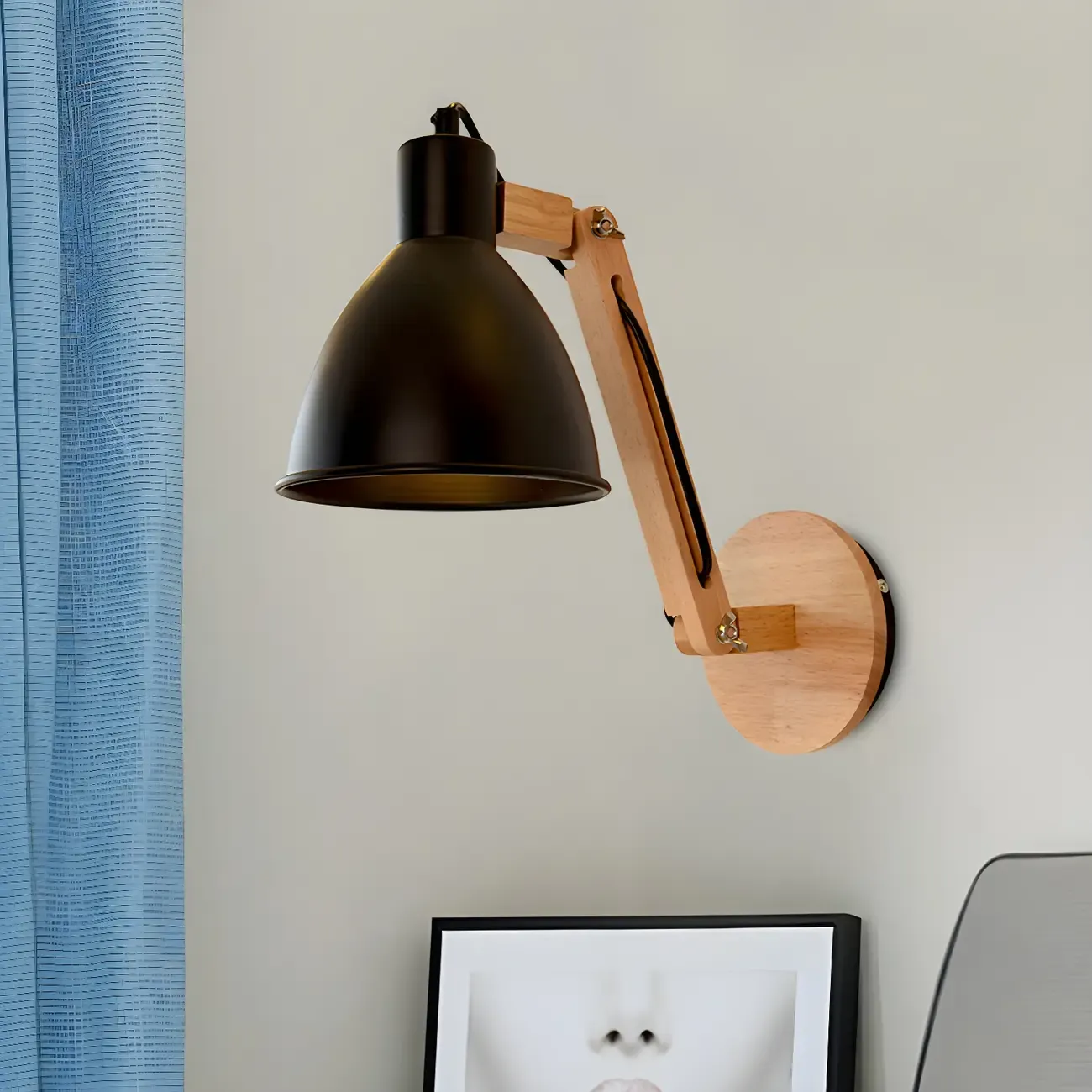 Domed Metal Shade Wood Swing Arm Wall Light Image - 6