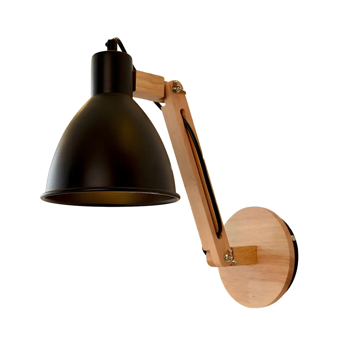 Domed Metal Shade Wood Swing Arm Wall Light Image - 8