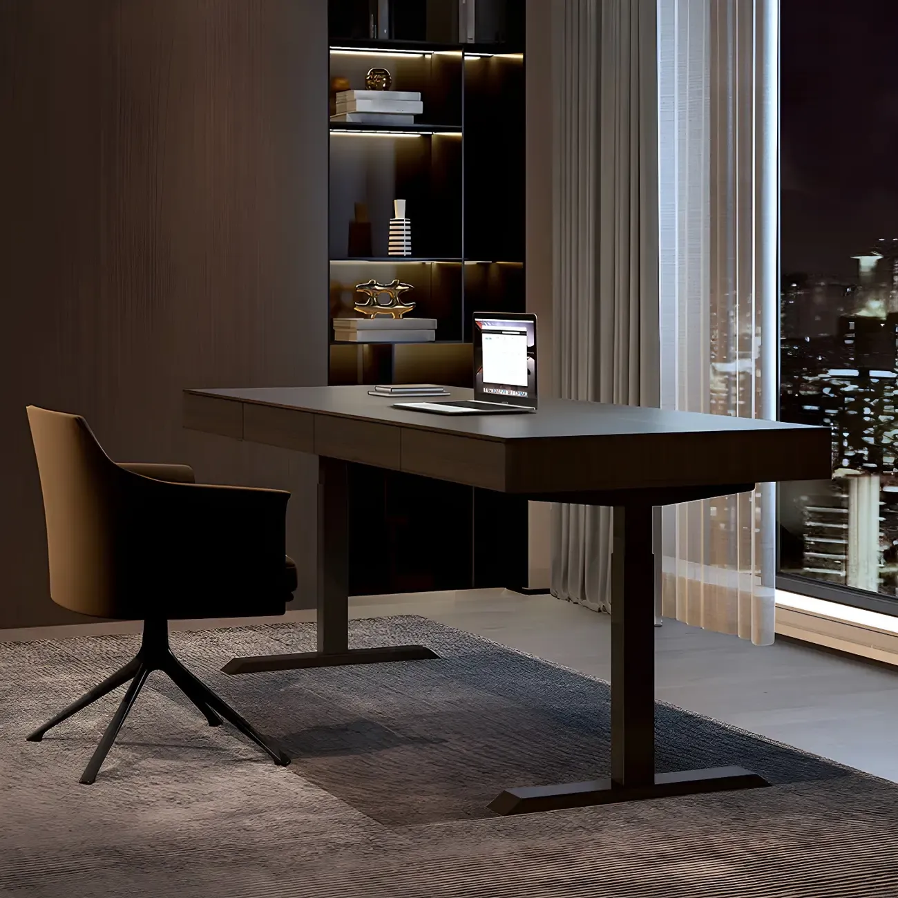 Glam Black Wooden Adjustable Standing Office Desk with Drawers Image - 1