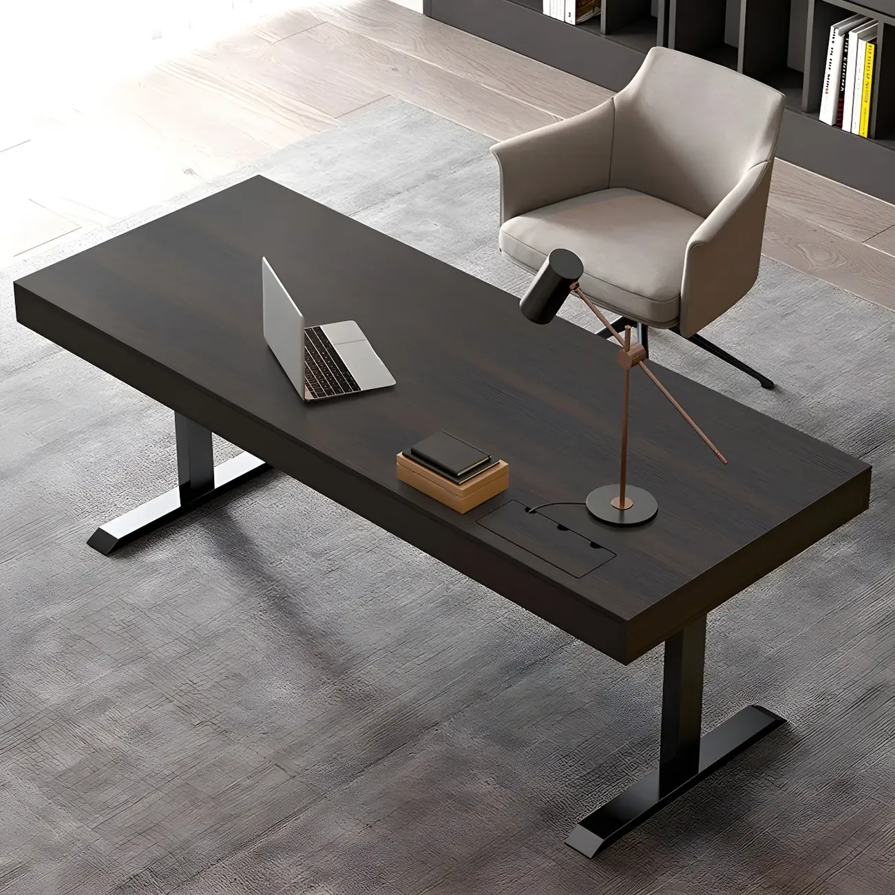 Glam Black Wooden Adjustable Standing Office Desk with Drawers Image - 2