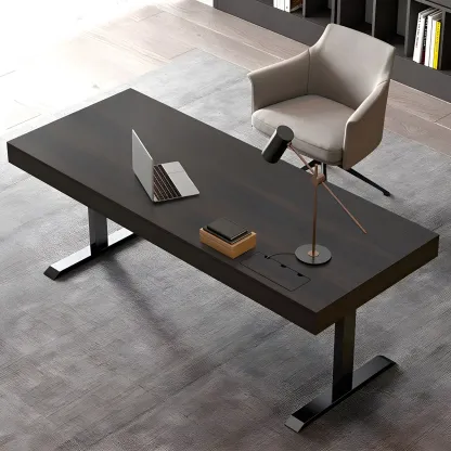 Glam Black Wooden Adjustable Standing Office Desk with Drawers Image - 2