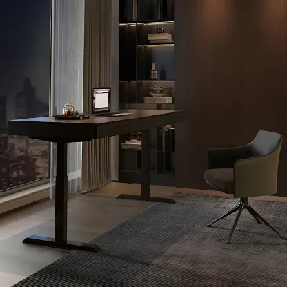 Glam Black Wooden Adjustable Standing Office Desk with Drawers Image - 3