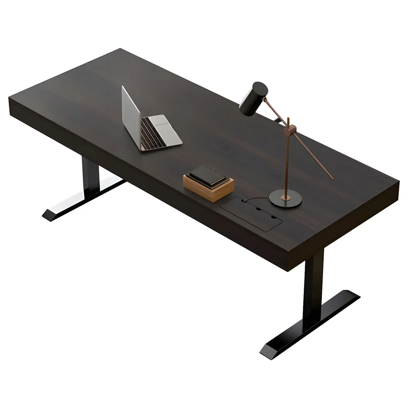 Glam Black Wooden Adjustable Standing Office Desk with Drawers Image - 6