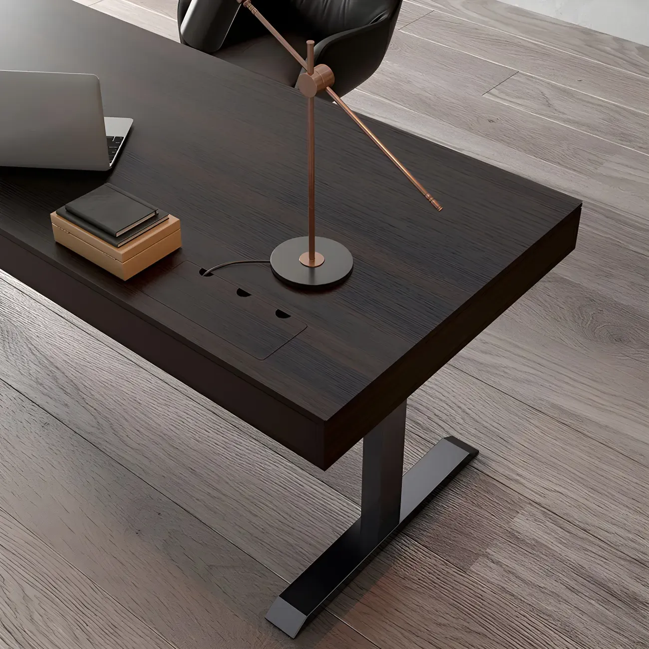 Glam Black Wooden Adjustable Standing Office Desk with Drawers Image - 7