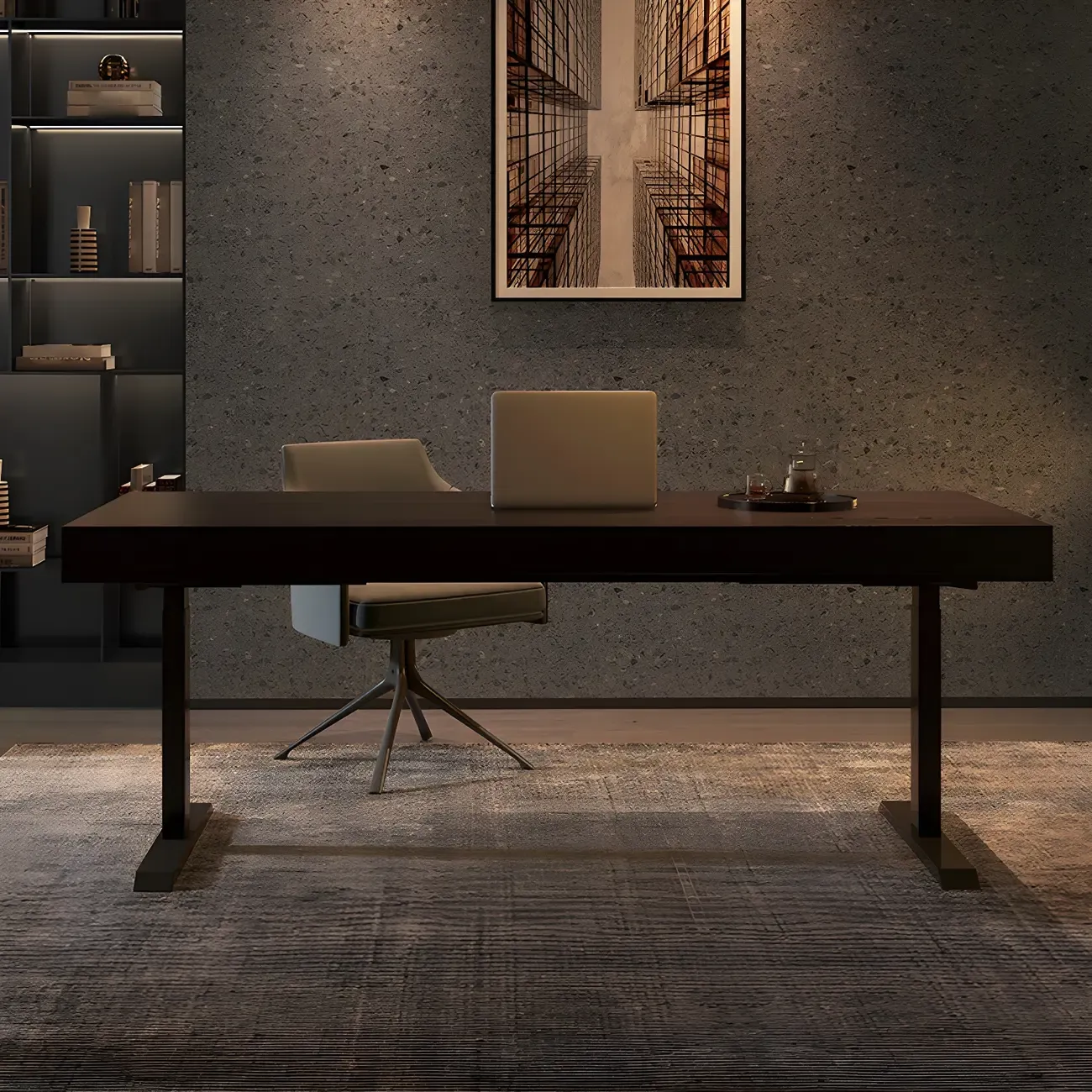 Glam Black Wooden Adjustable Standing Office Desk with Drawers Image - 10