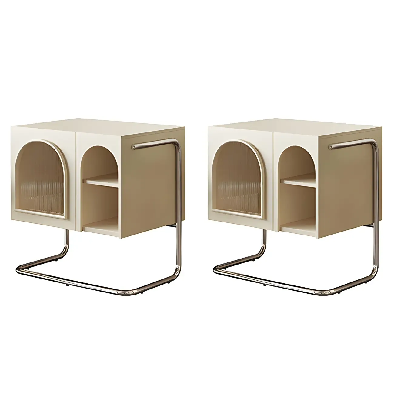 Narrow Cubic Wooden Black Nightstand in Steel Base Image - 11