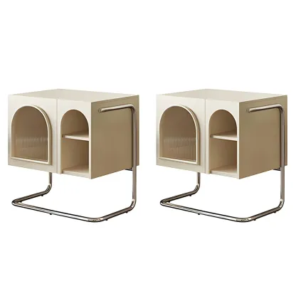 Narrow Cubic Wooden Black Nightstand in Steel Base Image - 11