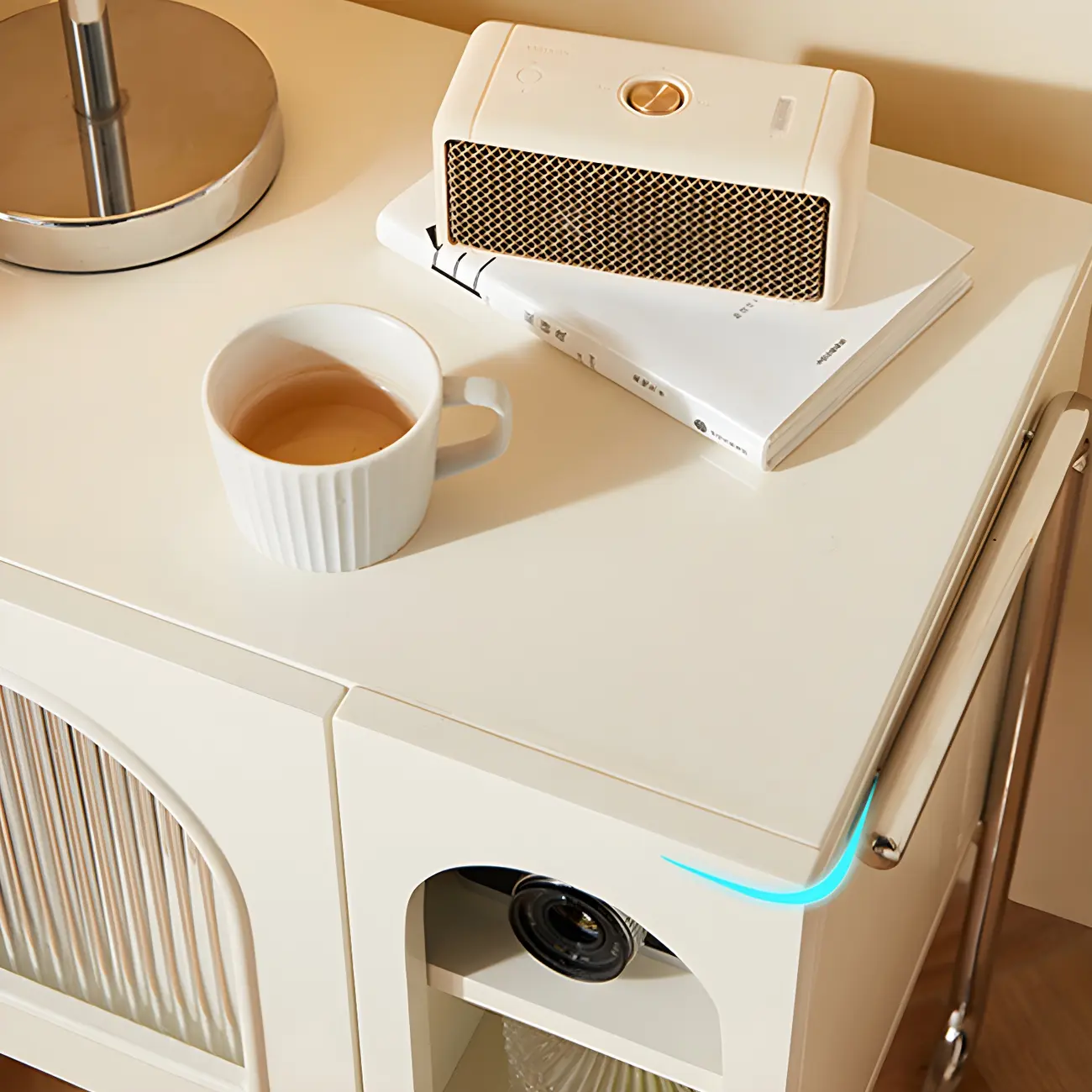 Narrow Cubic Wooden Black Nightstand in Steel Base Image - 8 | homeyfad