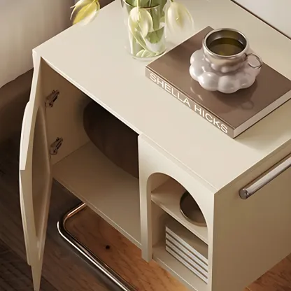 Narrow Cubic Wooden Black Nightstand in Steel Base Image - 4