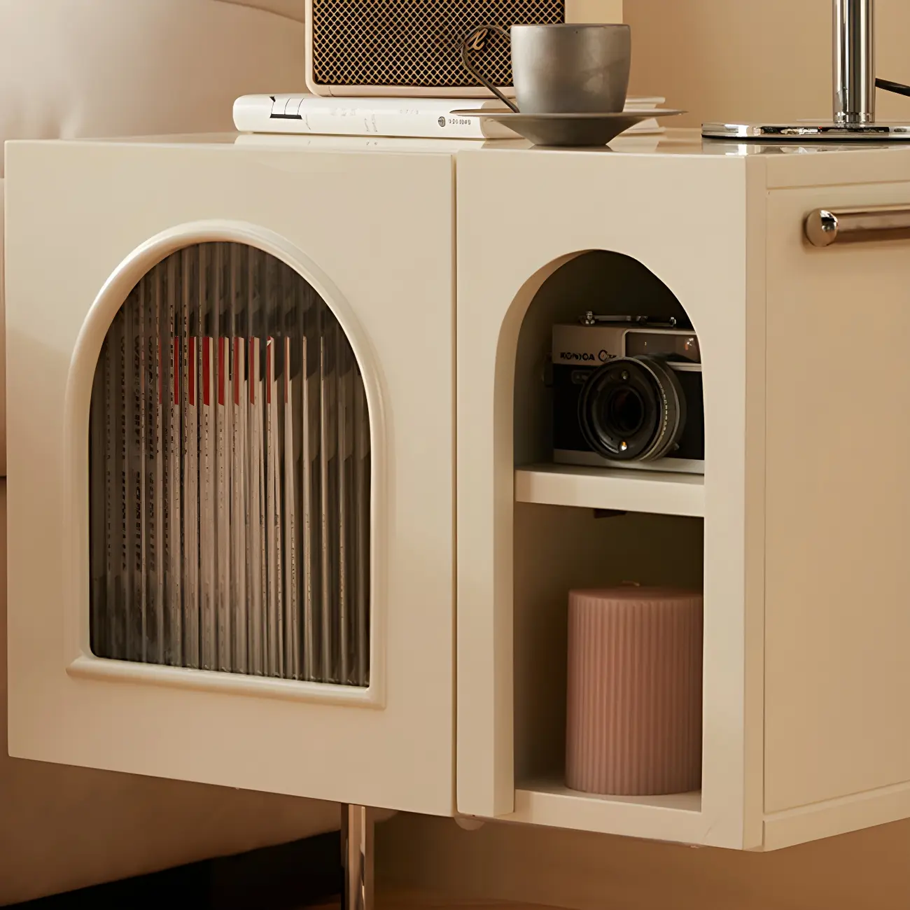 Narrow Cubic Wooden Black Nightstand in Steel Base Image - 9 | homeyfad