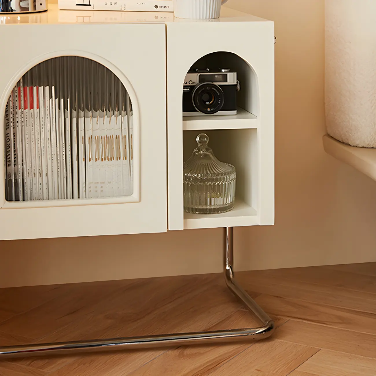 Narrow Cubic Wooden Black Nightstand in Steel Base Image - 12 | homeyfad