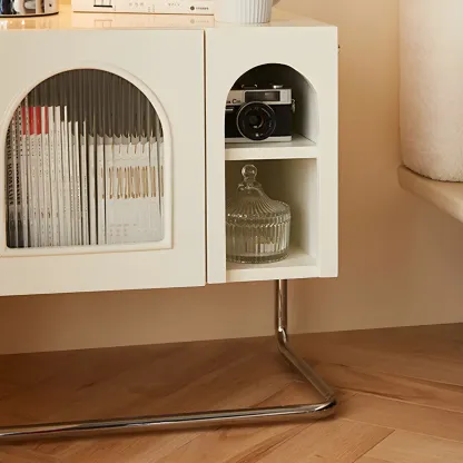 Narrow Cubic Wooden Black Nightstand in Steel Base Image - 12