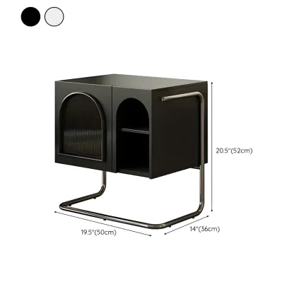 Narrow Cubic Wooden Black Nightstand in Steel Base #size