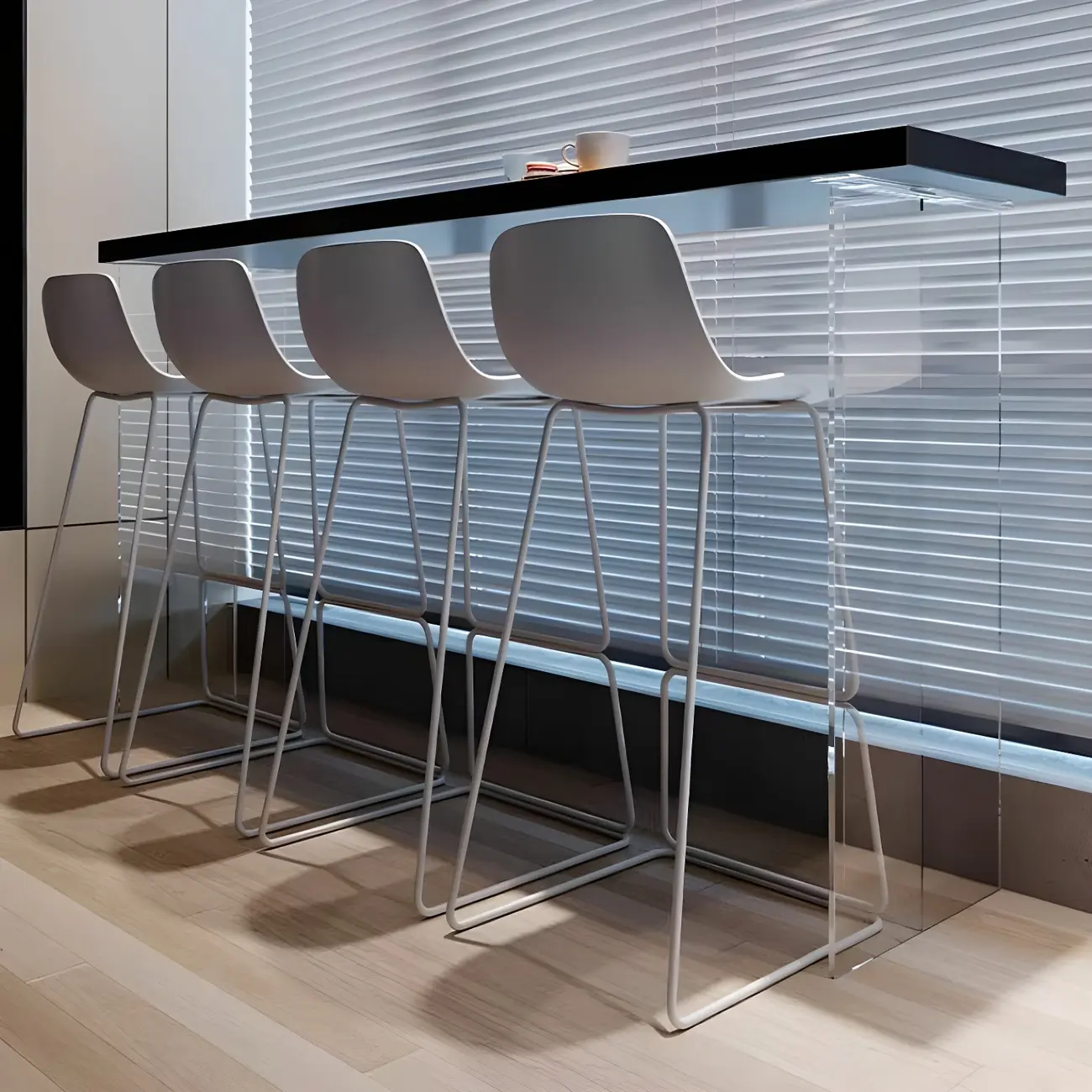 Minimalist Black Wood Clear Base Bar Table for Kitchen Dining Image - 3 | homeyfad