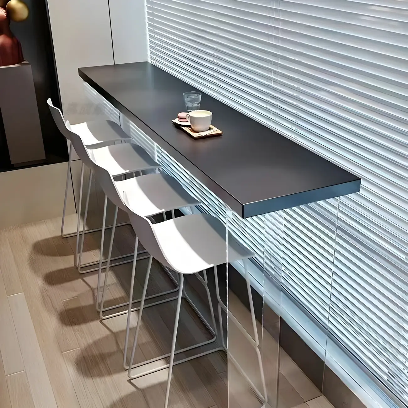 Minimalist Black Wood Clear Base Bar Table for Kitchen Dining Image - 4 | homeyfad