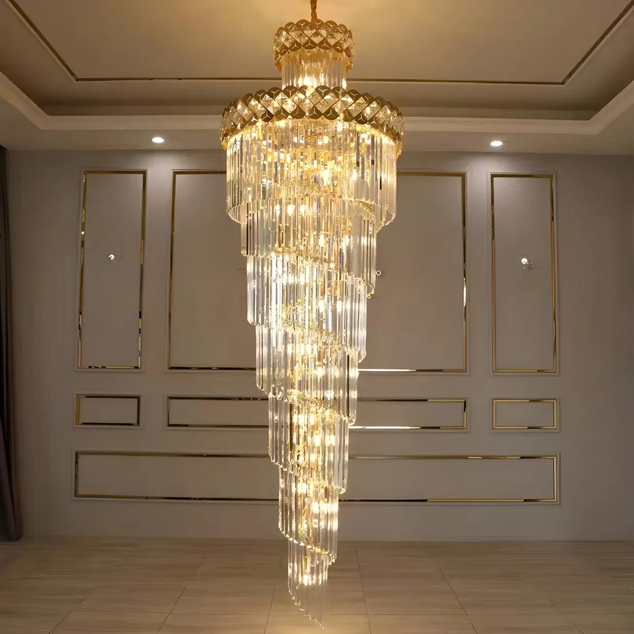 Luxurious Spiral Tiered LED Crystal Chandelier Image - 7 | homeyfad