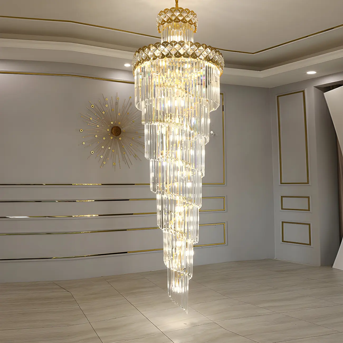 Luxurious Spiral Tiered LED Crystal Chandelier Image - 8 | homeyfad