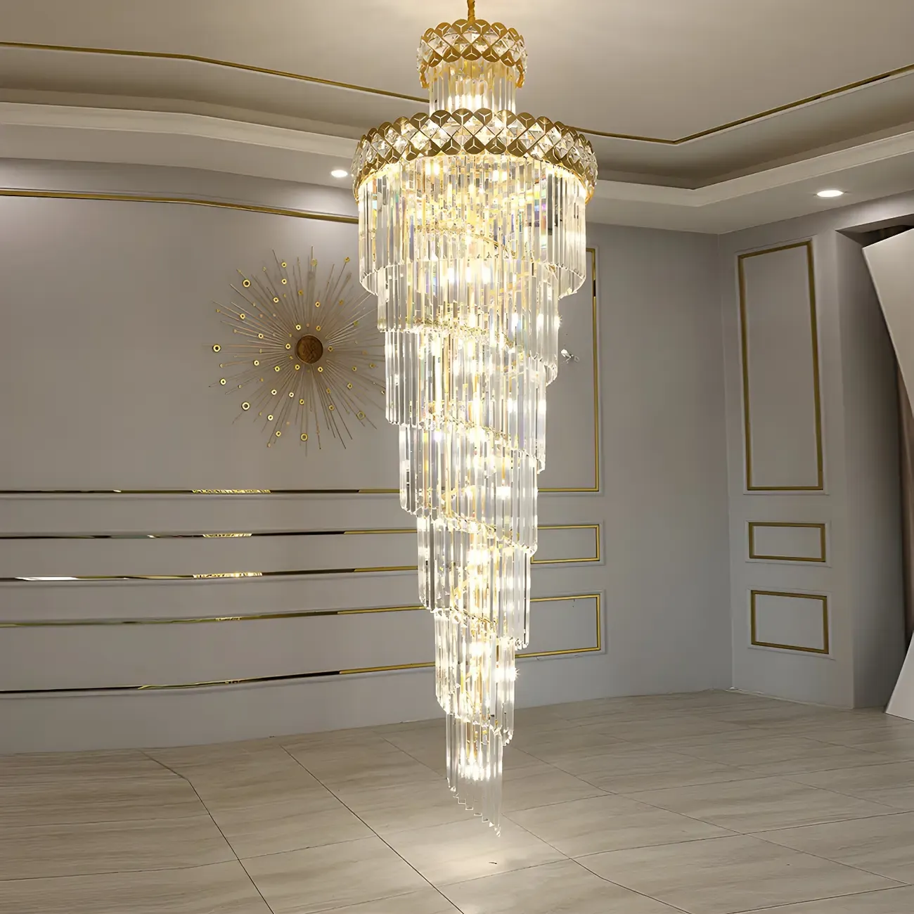 Luxurious Spiral Tiered LED Crystal Chandelier Image - 8