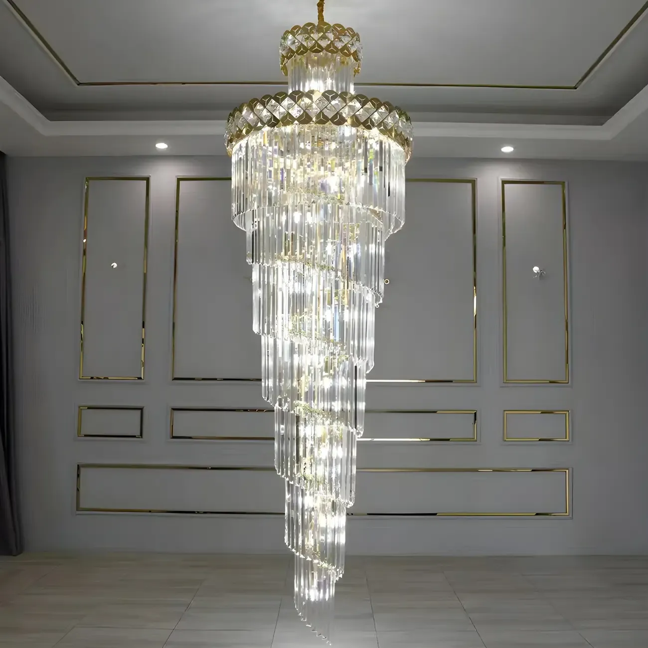 Luxurious Spiral Tiered LED Crystal Chandelier Image - 9