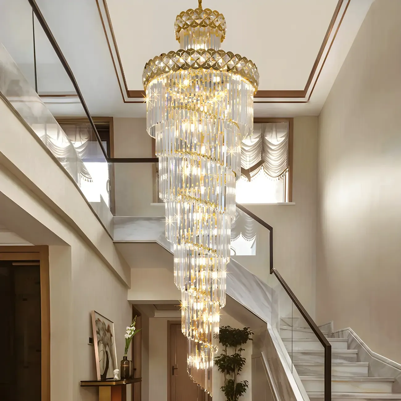 Luxurious Spiral Tiered LED Crystal Chandelier Image - 6