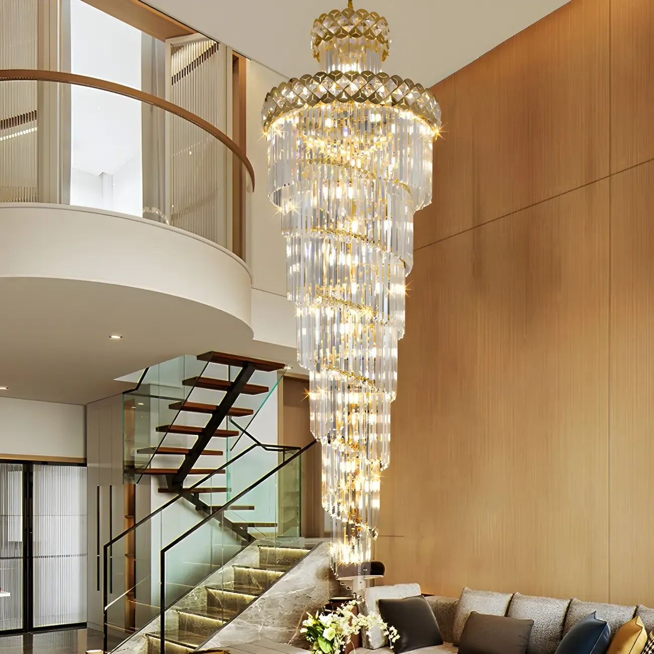 Luxurious Spiral Tiered LED Crystal Chandelier Image - 1