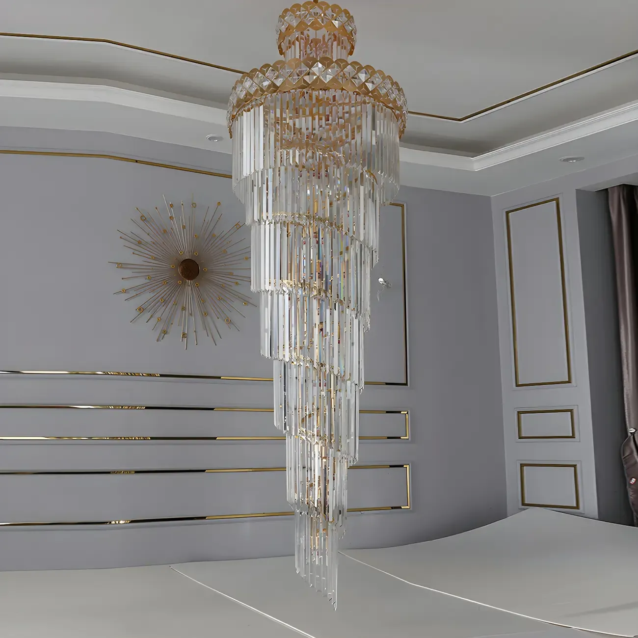 Luxurious Spiral Tiered LED Crystal Chandelier Image - 13