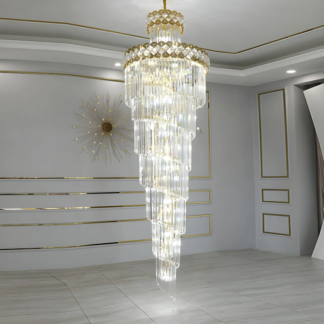 Luxurious Spiral Tiered LED Crystal Chandelier Image - 14 | homeyfad