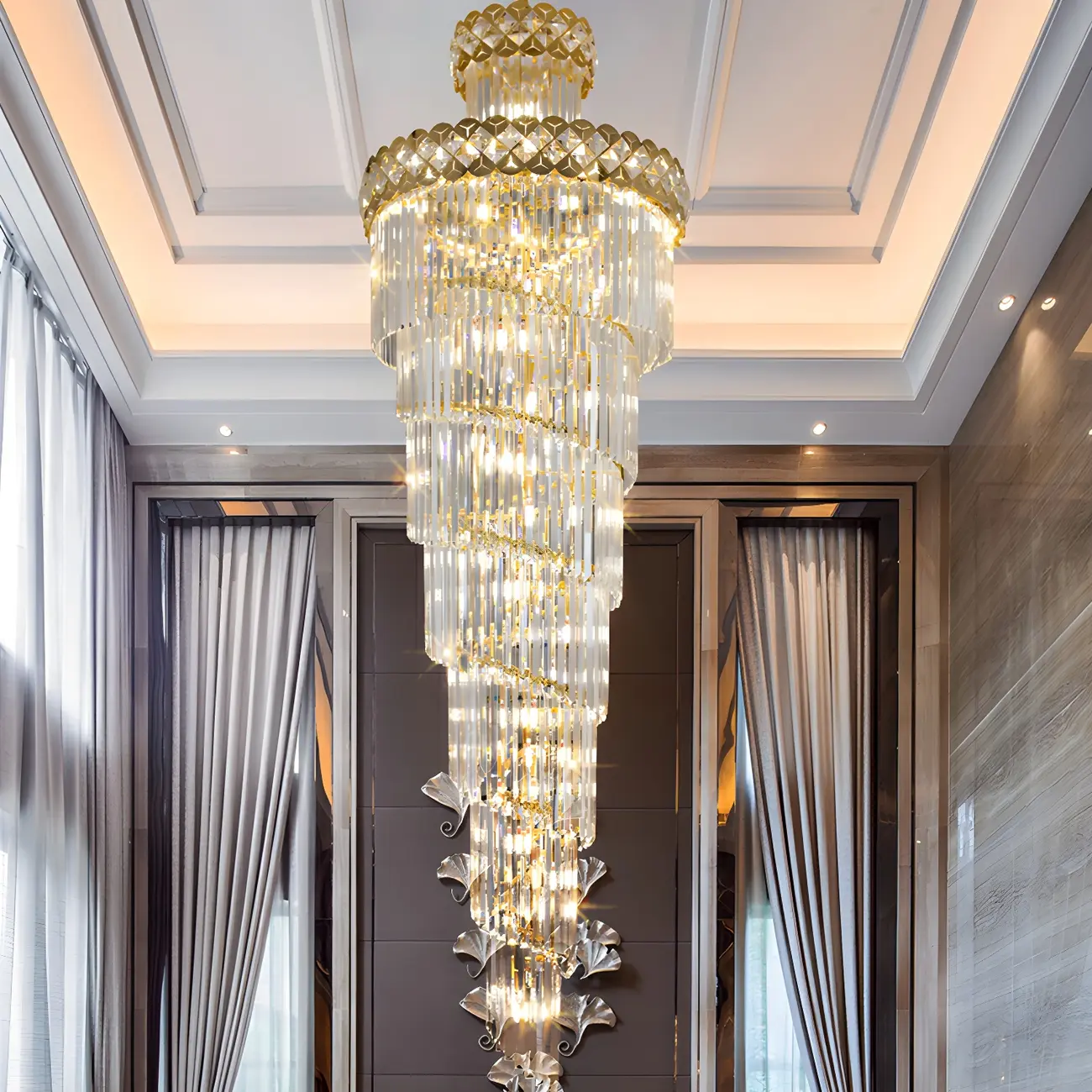 Luxurious Spiral Tiered LED Crystal Chandelier Image - 15 | homeyfad