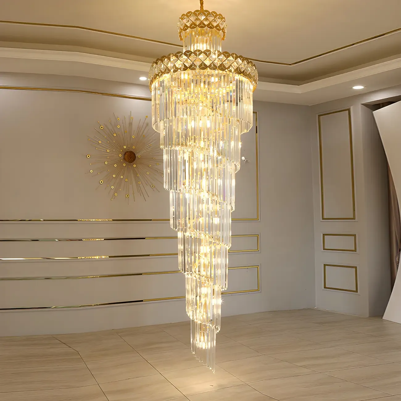 Luxurious Spiral Tiered LED Crystal Chandelier Image - 16