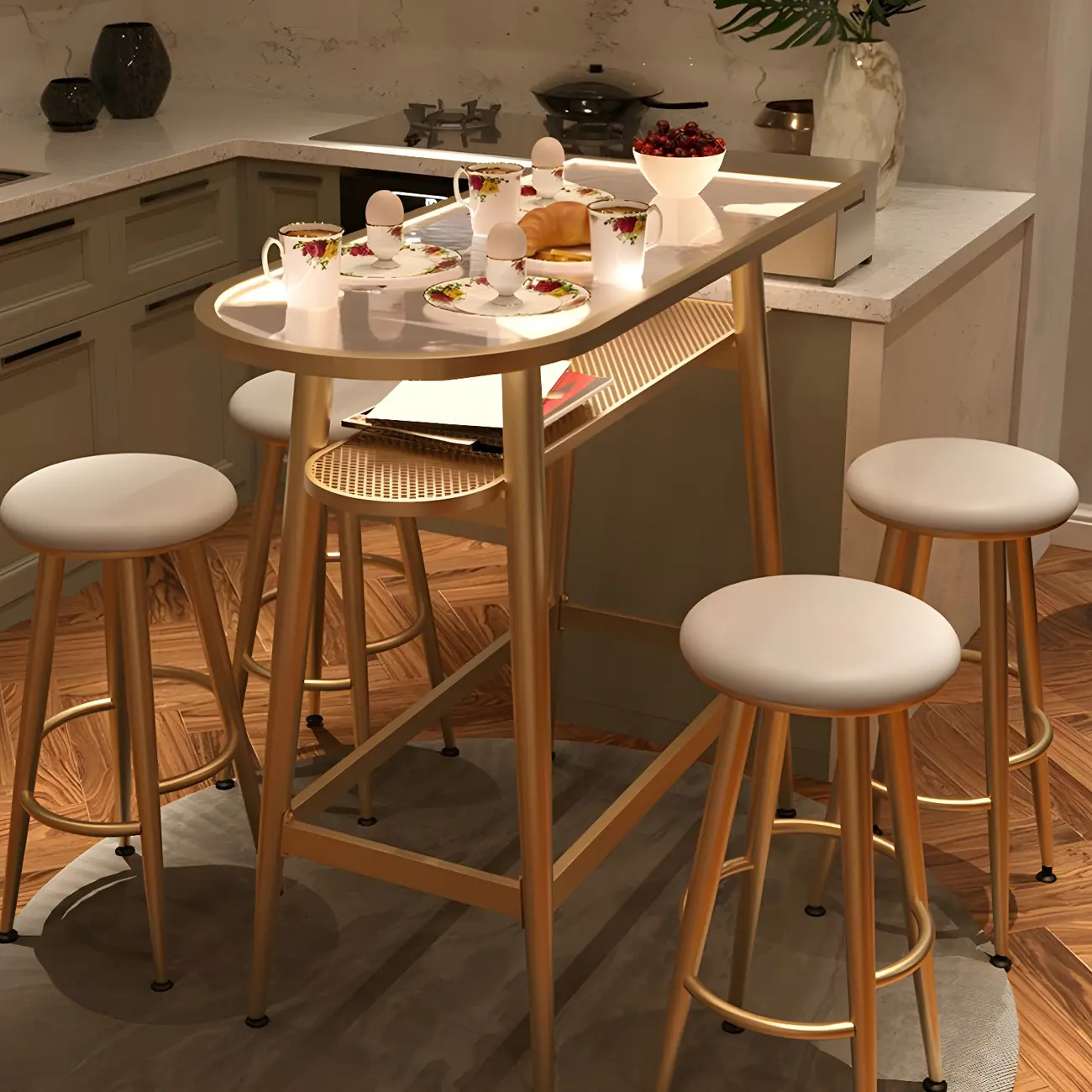 Compact Clear Glass Gold Metal Shelf Free Form Bar Tables Image - 3 | homeyfad