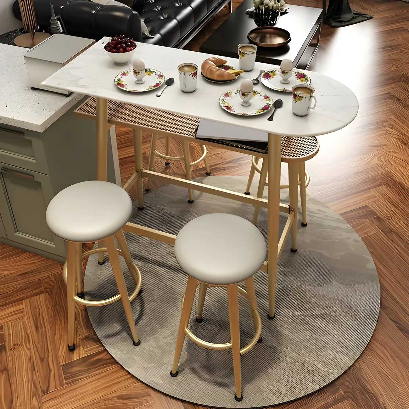 Compact Clear Glass Gold Metal Shelf Free Form Bar Tables Image - 4 | homeyfad