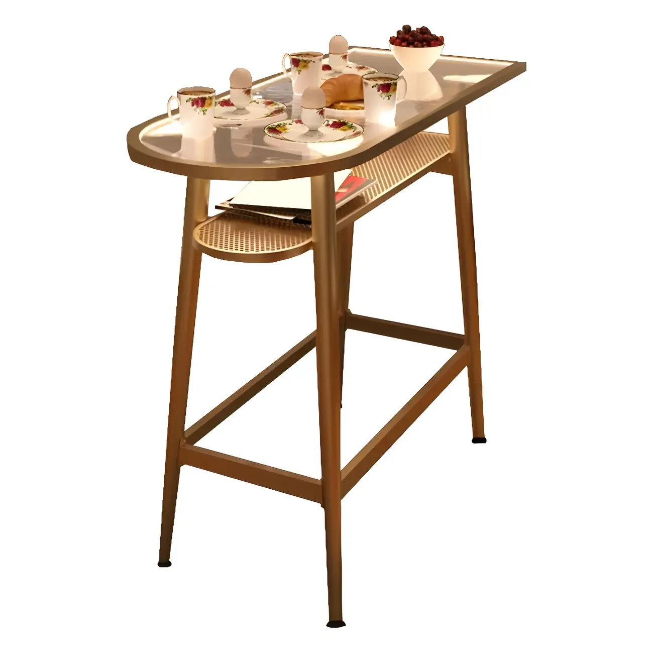 Compact Clear Glass Gold Metal Shelf Free Form Bar Tables Image - 5