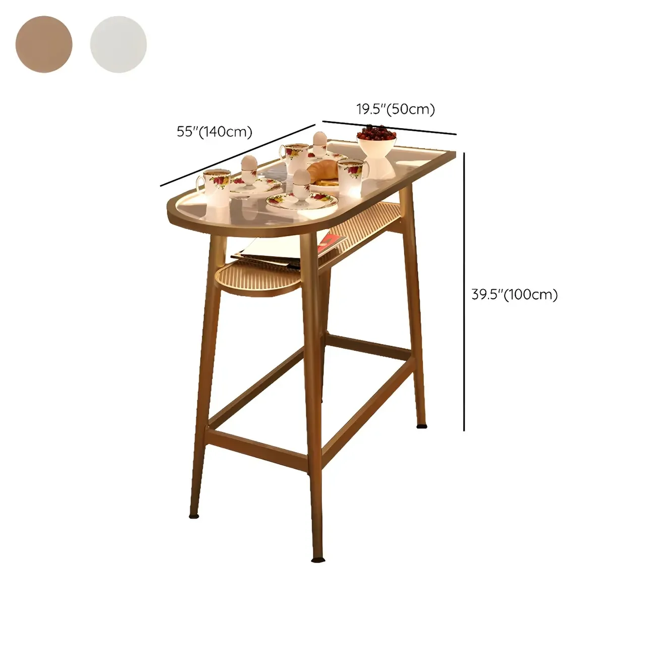 Compact Clear Glass Gold Metal Shelf Free Form Bar Tables Image - 8