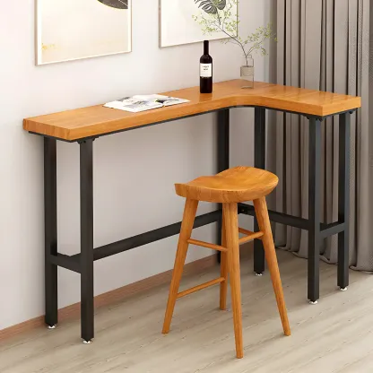 Modern L-Shape Natural Wood Metal Trestle Bar Tables Image - 3