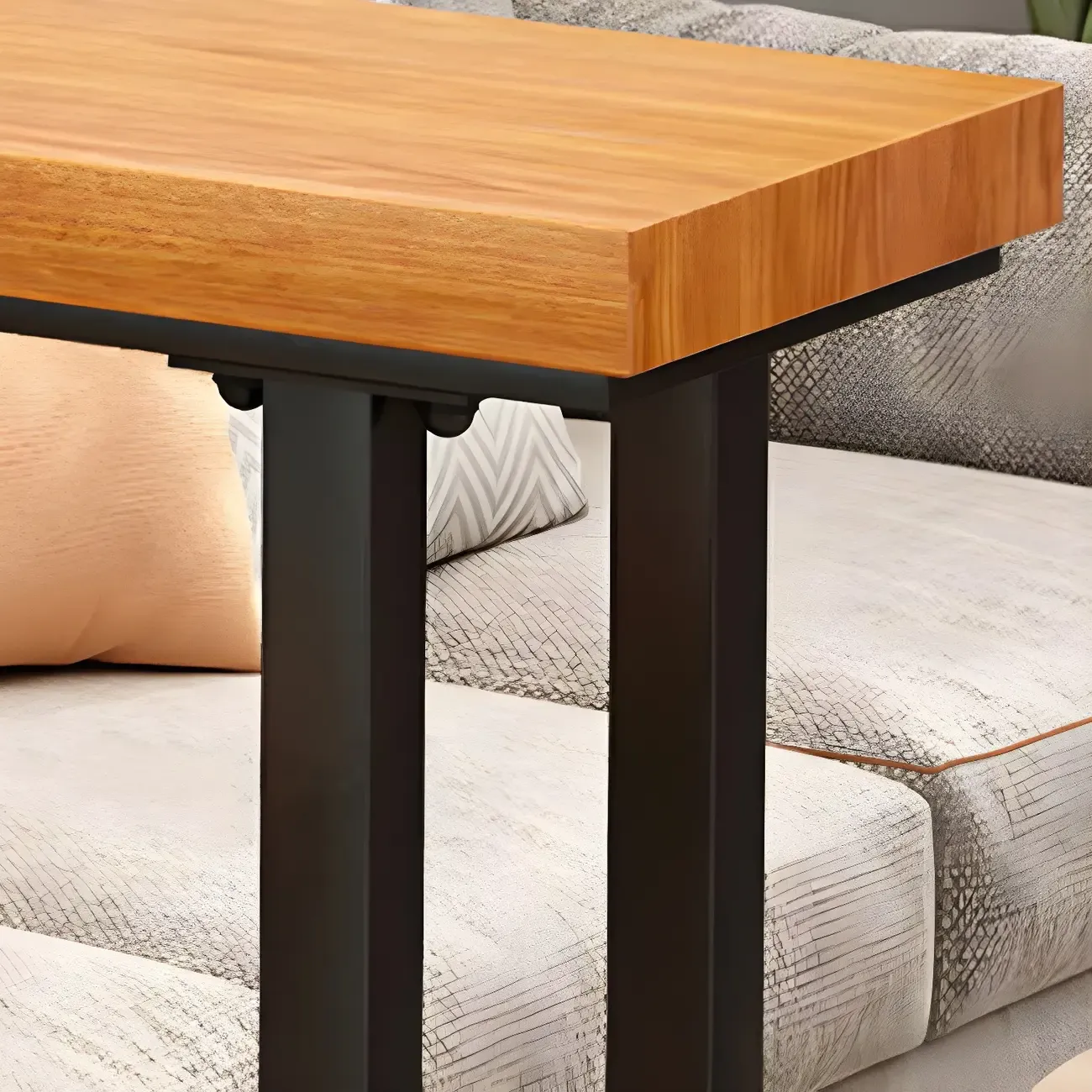 Modern L-Shape Natural Wood Metal Trestle Bar Tables Image - 4