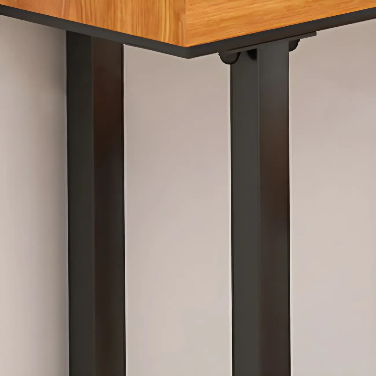 Modern L-Shape Natural Wood Metal Trestle Bar Tables Image - 7