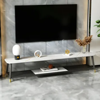 Minimalist Stone TV Stand with Open Shelving for Living Room Image - 1