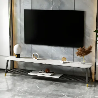Minimalist Stone TV Stand with Open Shelving for Living Room Image - 4