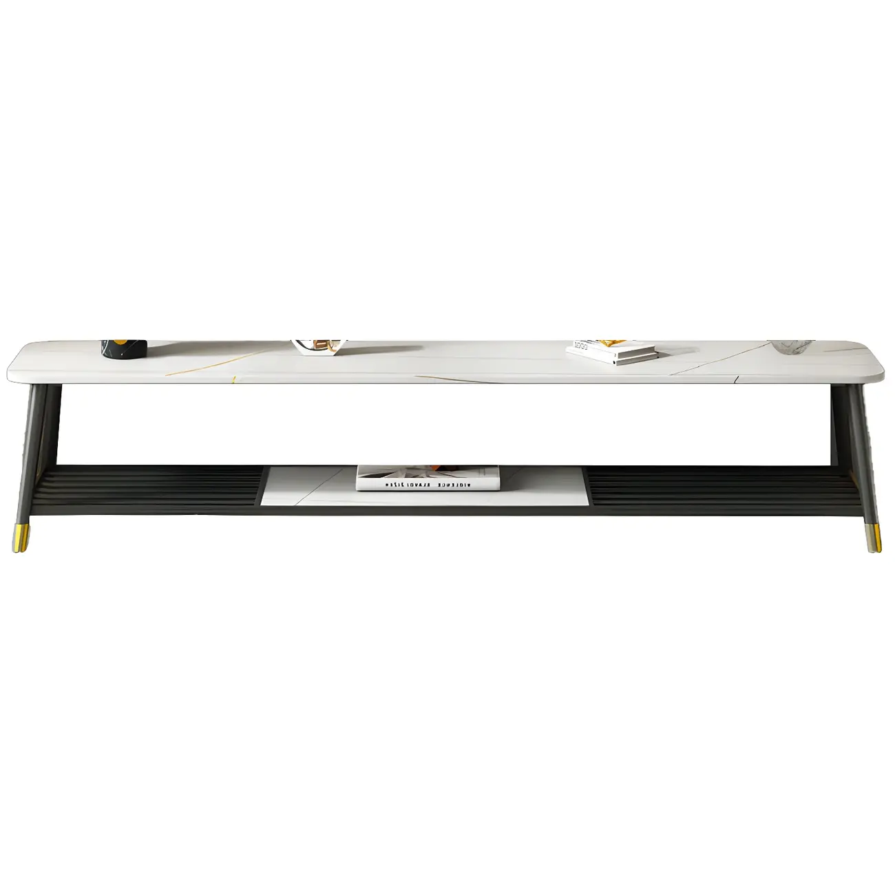 Minimalist Stone TV Stand with Open Shelving for Living Room Image - 6 | homeyfad