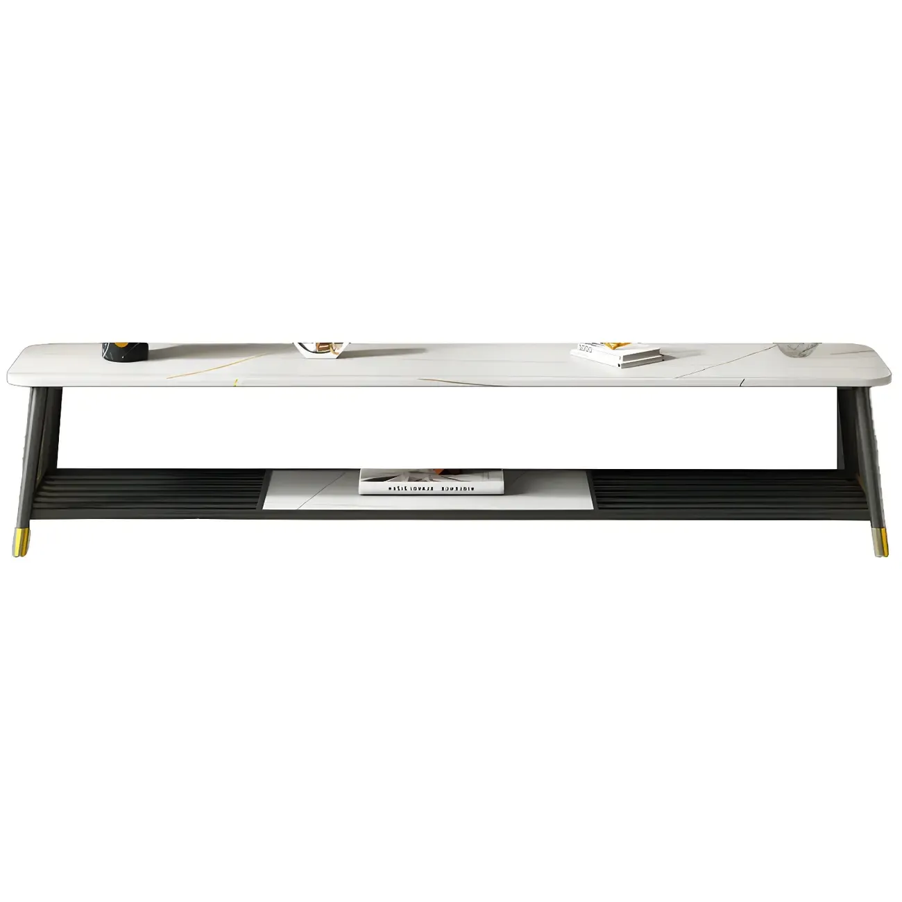 Minimalist Stone TV Stand with Open Shelving for Living Room Image - 6