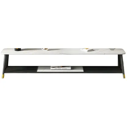 Minimalist Stone TV Stand with Open Shelving for Living Room Image - 6
