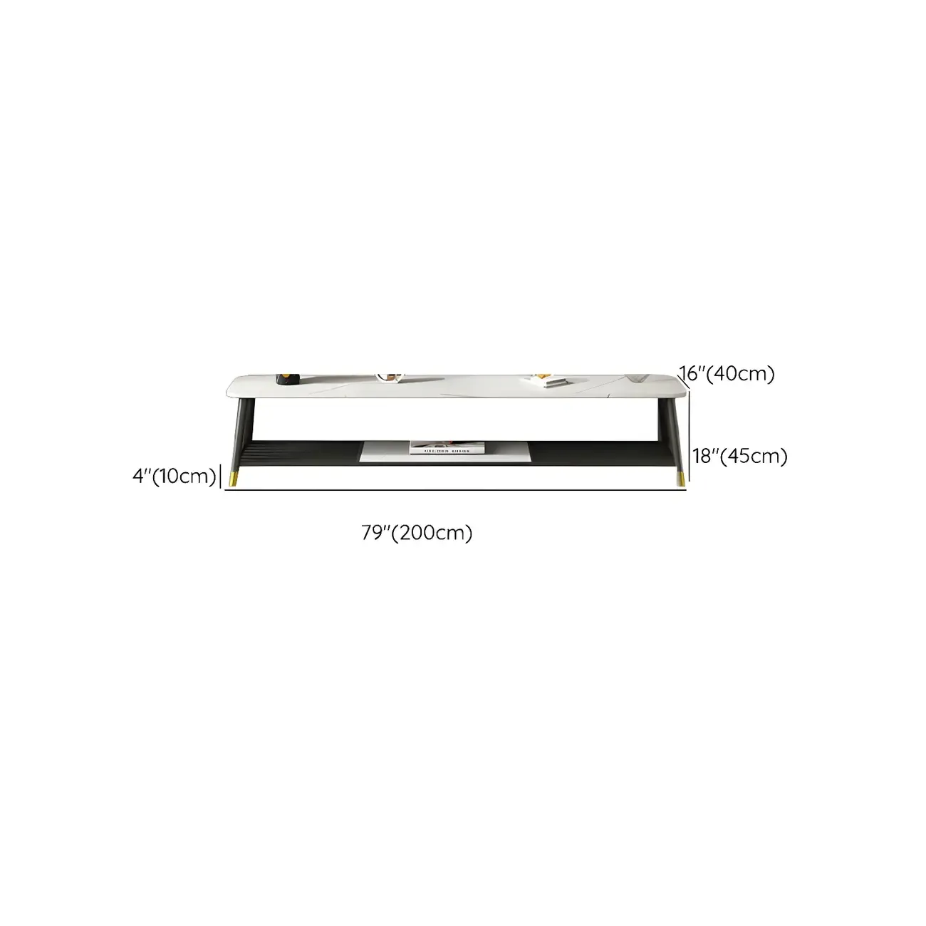 Minimalist Stone TV Stand with Open Shelving for Living Room Image - 14